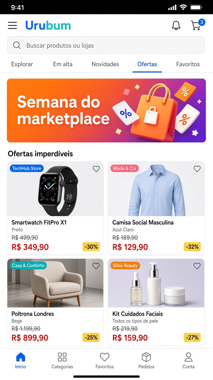 Ofertas do marketplace com preços e descontos