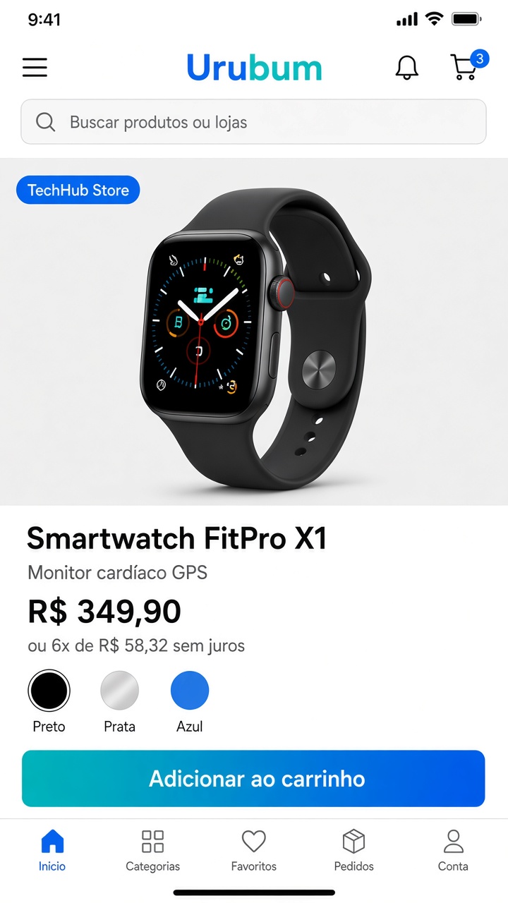 Página de produto com fotografia grande