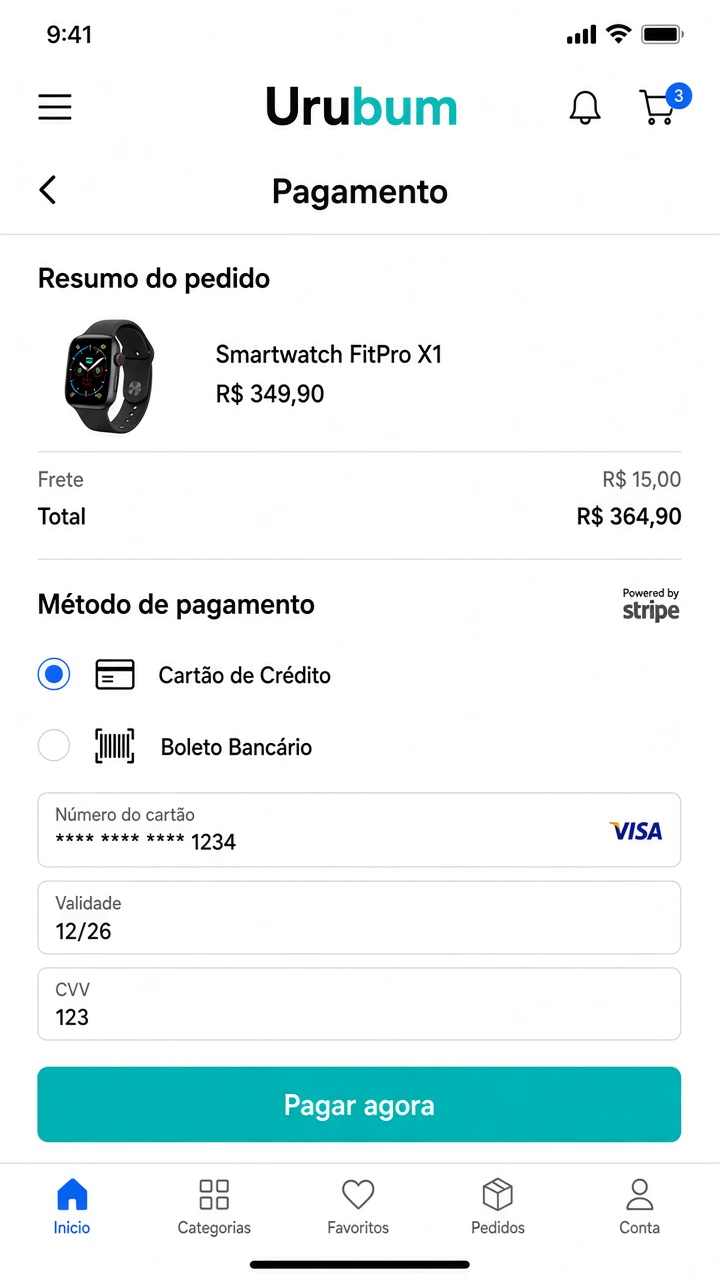 Ecrã de pagamento com Stripe